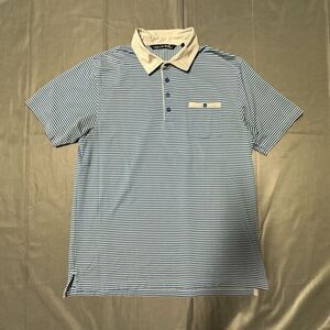 Travis Mathew Polo Shirt Mens Large Striped Blue Pima Cotton Pocket Stretch Golf